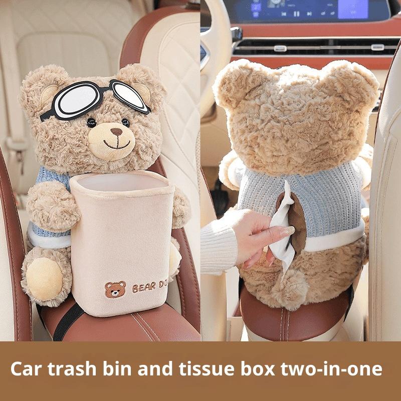 Bär Auto Taschentuchbox und Mülleimer 2 in 1 Kreativer Aufbewahrungs-Organizer für Mittelkonsole Niedliche Armlehnen-Akzente für Reisefahrzeug Zuhause