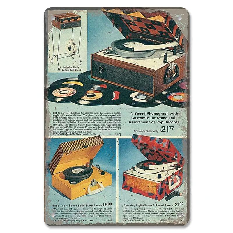Vintage Kovové Plechové Značky Retro Hudební Plakáty Vinylová Deska Gramofon Kovová Plaketa Nástěnná Dekorace pro Kavárnu Bar Klub