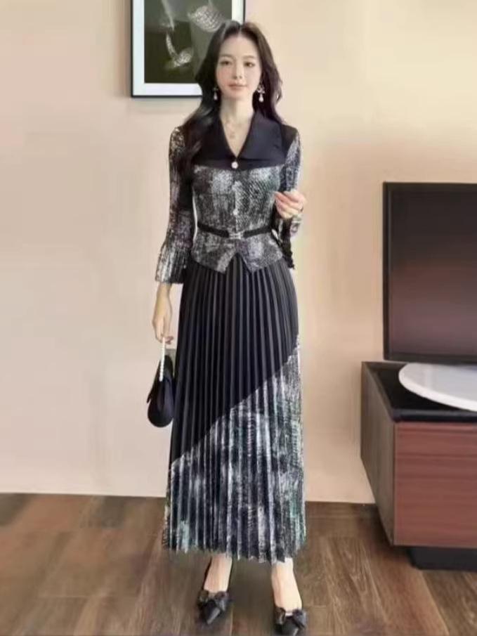 Issey Miyake Pleated Plus Size Luxurious Slimming Long Dress for Women