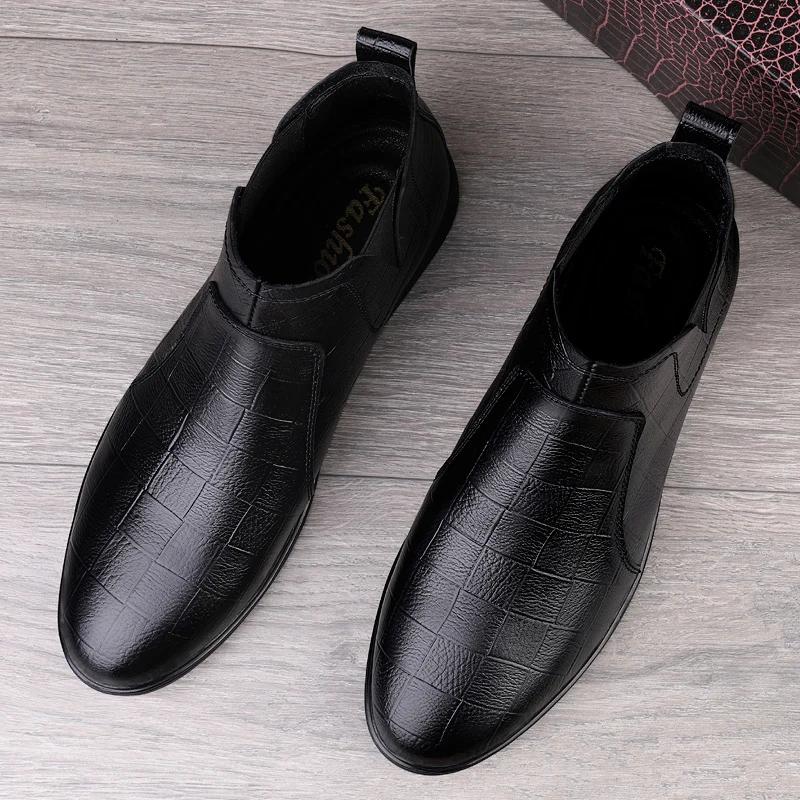 Fashion Warm Plush Fur Men Dress Boots Fashion Chelsea Boots Business Genuine Leather Casual Shoes British Style Short Boots Ankle Botas
