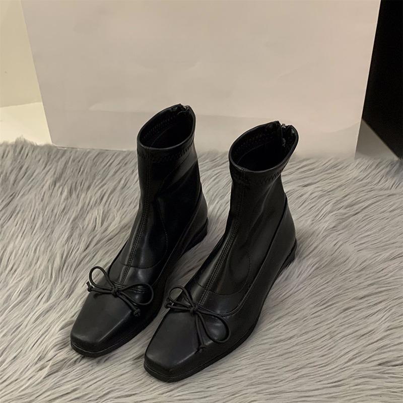 Square Toe Woman Thick Heel Ankle Boots Fashion Butterfly-knot Shoes Autumn Winter Femmes Mordern Short Botines De Mujer