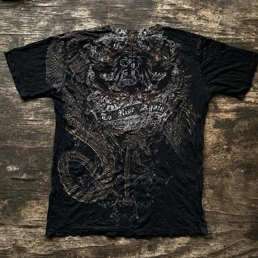Topuri Retro Affliction anii 2000 Vară Stradă Gotic Retro Imprimat Tricou Supradimensionat Bărbați Hip Hop Harajuku Punk Mânecă Scurtă Tricouri Îmbrăcăminte Femei