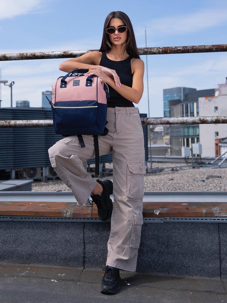 PTN ALFA-6027 Navy+Pink Fabric Backpack