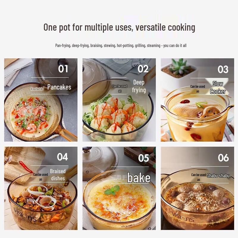 Corning VISIONS Wysokotemperaturowy Bursztynowy Szklany Garnek do Zupy ze Steamerem