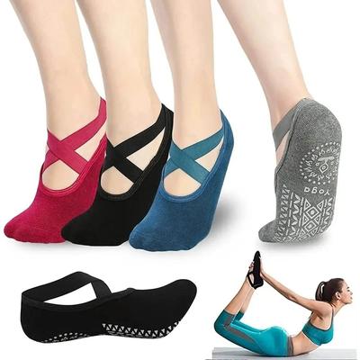 Women Yoga Socks Silicone Anti-slip Ballet Pilates Socks Cotton Ladies Backless Breathable Bandage Dance Sports Socks