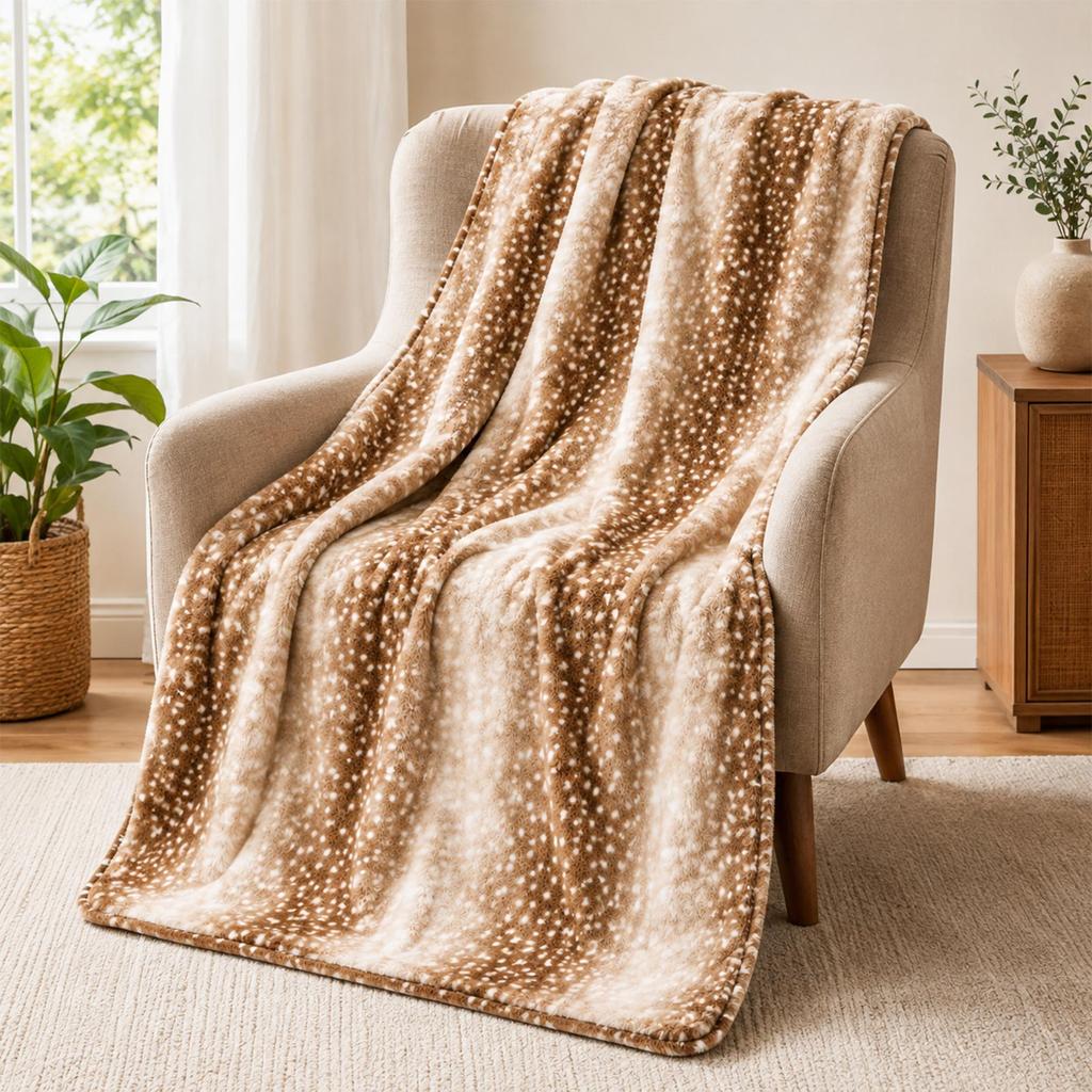 Coperta Morbida in Flanella con Fantasia a Strisce Animalier, Morbido Plaid per Divano
