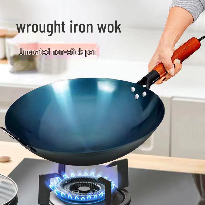 Handmade Non-Stick Iron Wok: Pre-Seasoned, Thickened, Uncoated, Ready for Cooking