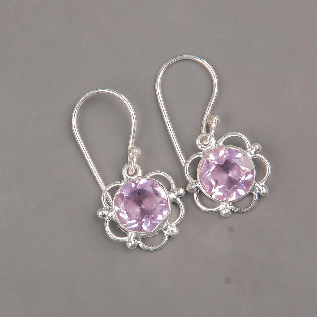 Morganit Kamień Szlachetny Srebro Próby 925 Biżuteria Ręcznie Robione Kolczyki Haczyki Damskie 1,40" EE-56-11