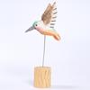 Wood Carving Hummingbird Ornament with Tree Stump/Bell Handcrafted Bird Figurine Statue Sculpture