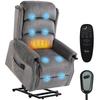 Power Lift Recliner with Vibration Massage and Heat, Lift Chair for Tall with Wood Grip, Pocket Spring, Light Grey