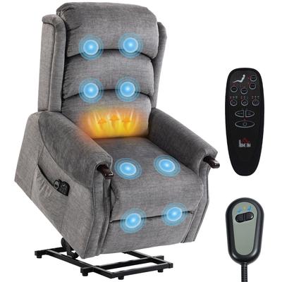 Power Lift Recliner with Vibration Massage and Heat, Lift Chair for Tall with Wood Grip, Pocket Spring, Light Grey