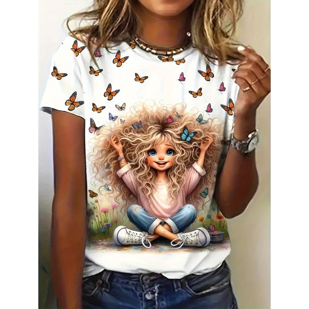 Women’s Summer Printed Short Sleeves T-Shirts Personalized Girl Graphic Casual Trend Clothing Tees Tops Vacation Woman Clothes