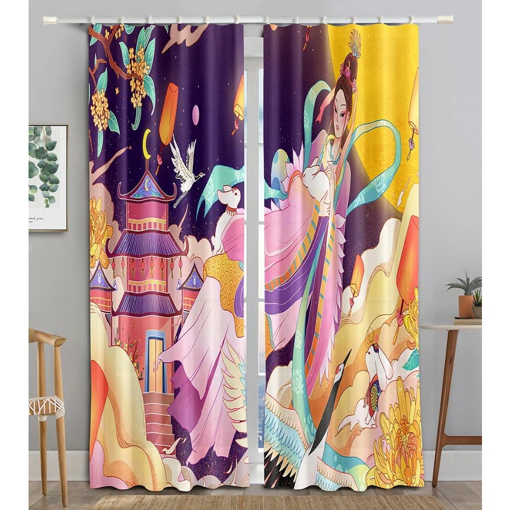 Chinese Traditional Festivals ColorfulBlackout Window Area Curtain Piece Living Interior Room Bed Chamber Bathroom Kitchen Door Storage Cabinet D