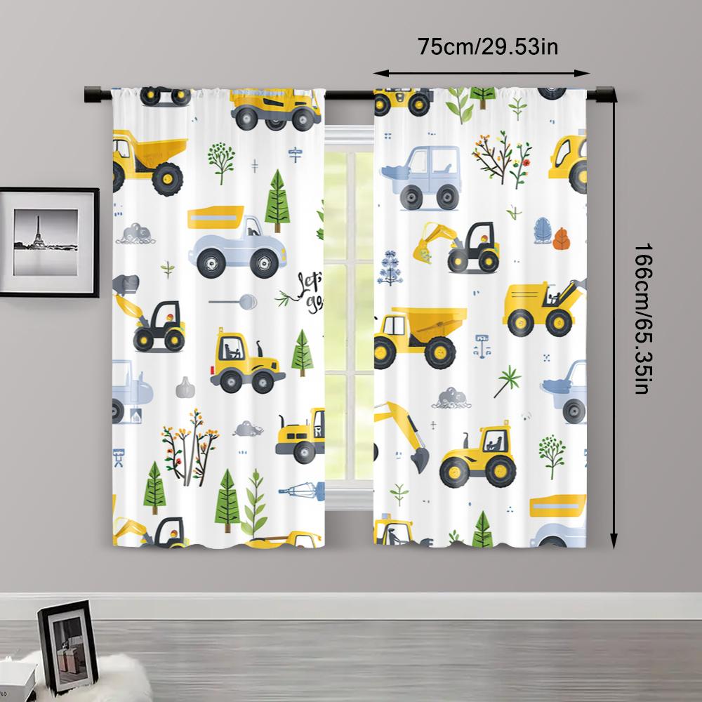 2pcs, Upscale Curtains Playful Construction & Farm Vehicle Versatile Polyester Fabric (without Rod) Home Decor Perfect for