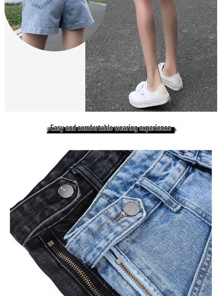 Women's High Waist Loose Denim Shorts with Side Zipper - Summer 2024 Trend
