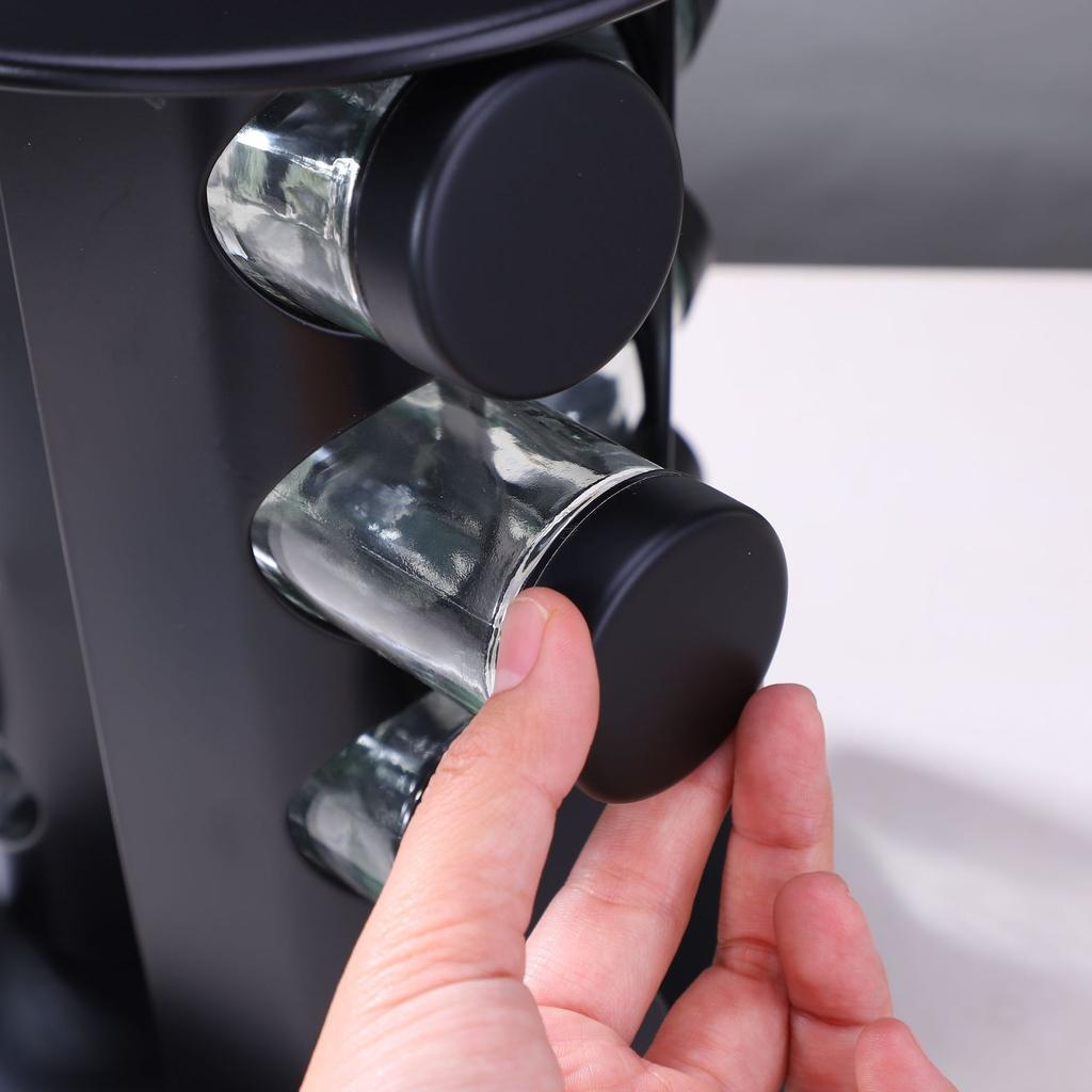 Glass Seasoning Holder Storage Home Spice Rack 360° Rotating Spice Glass Bottle Set Includes 9 Glass Jars