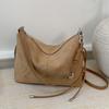 Retro Commuting Suede Shoulder Bag Women's Large Capacity Zipper Crossbody Pack Autumn Winter Trendy Square Khaki Handbags
