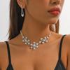 Luxury High-end Super Flash Snowflake Pearl Rhinestone Necklace Earrings Two-piece Set Fashion Jewelry