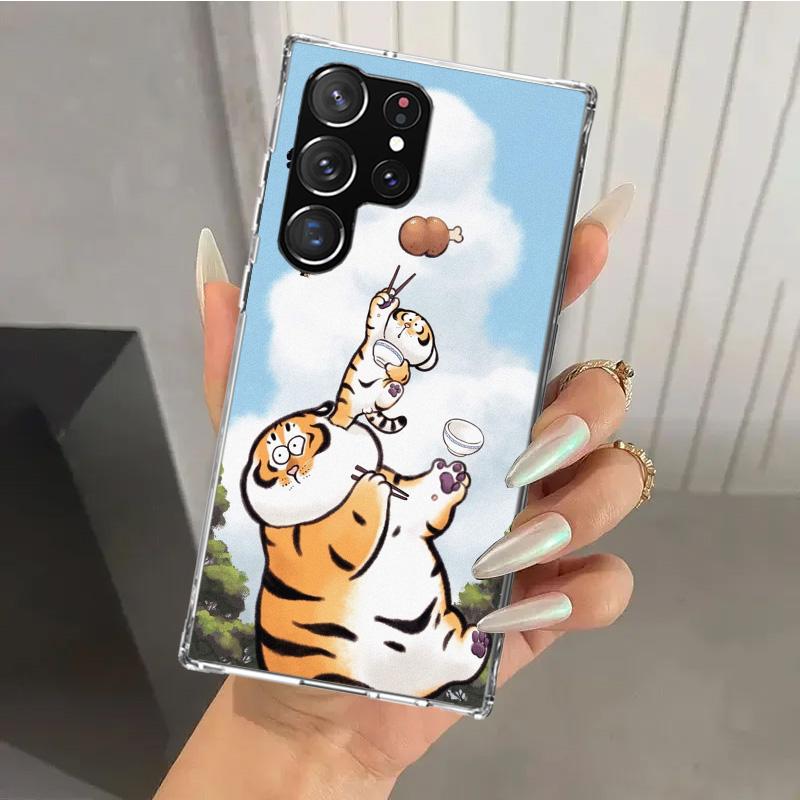 Cartoon Fat Tiger Phone Case for Samsung Galaxy S25 S24 S23 Ultra S22 S21 Plus S20 FE S10 + S10E S25U Soft Print Shell S24 S23 S