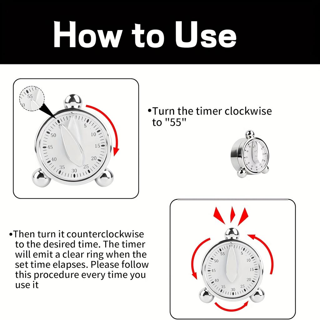 Visible Mechanical Timer, 60-Minute Countdown Clock, Time Manager for Kitchen Baking and Classroom Use – No Power Required