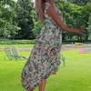 Amazon Foreign Trade European and American Women's Clothing 2024 Spring and Summer Fashion V-Neck Sleeveless Printed Dress with Tie and Slit