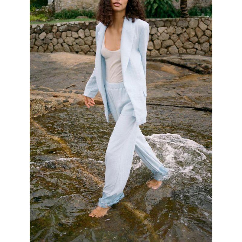 Wrinkle Effect Cardigan Suit Outwear 3253741 Wrinkle Effect Wide Leg Casual Pants 3252741