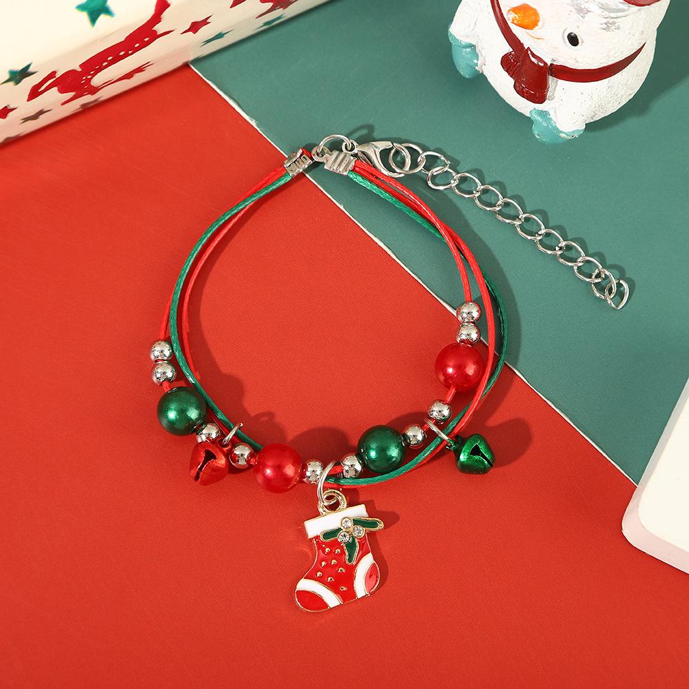 Hand-Woven Christmas Reindeer & Santa Claus Adjustable Bracelet with Snowflake & Bell Charms