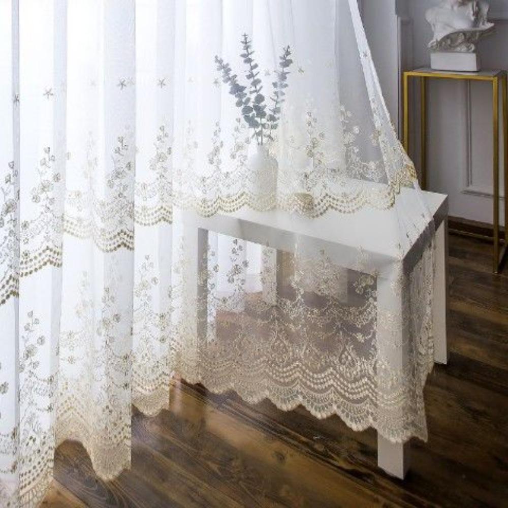 New Floral Embroidered Sheer Curtains for Living Room Bedroom Windows Voile Drapes Fresh Design