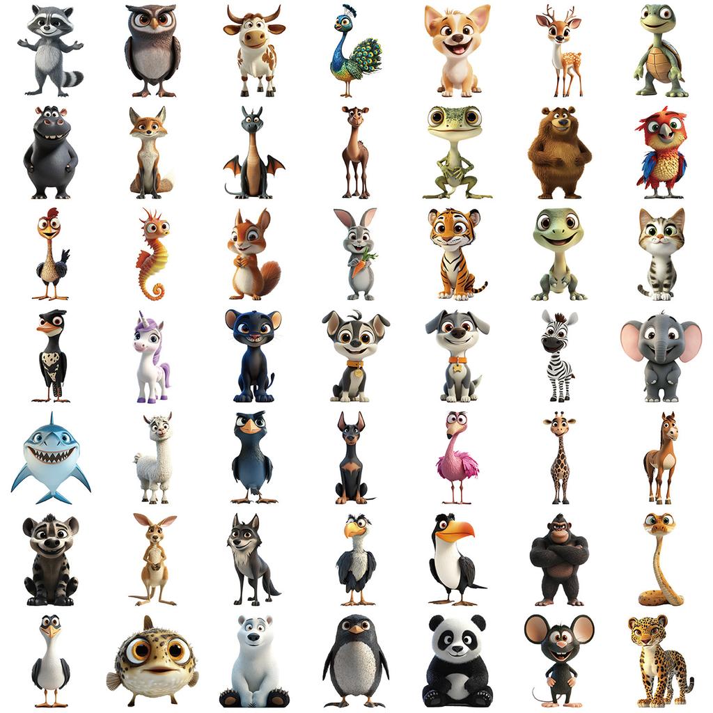 50 Transparent Cartoon Animal Sticker Stickers Package Waterproof Transparent PET Hand Account Decorative Guitar Notebook