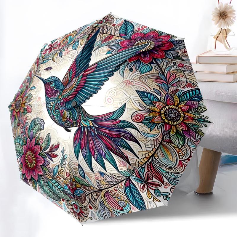 1pc Art Birds & Flowers Cartoon Umbrella, Portable Compact Umbrella, Suitable for Camping, Hiking and Travel A006