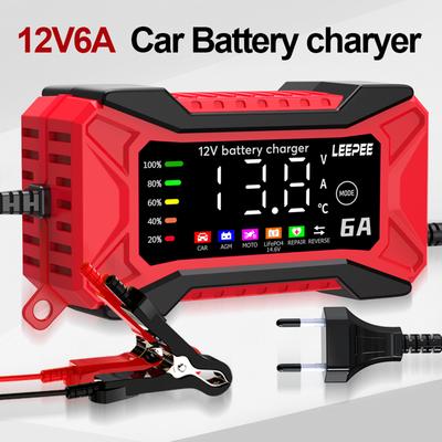 Digital LCD Display 2025 SUV Motorcycle Truck Voltage Temperature Detection Intelligent Pulse Repair Car Battery Charger 12V 6A