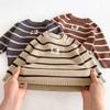 Korean Style Children's Knit Stripe Pullover and Overalls Set for Autumn/Winter