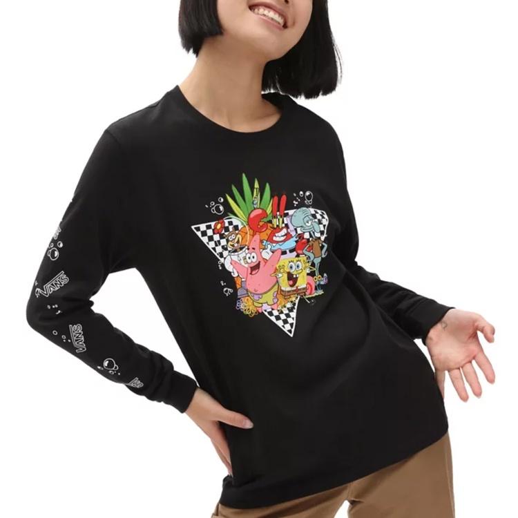 (WMNS) Vans x SPONGEBOB SQUAREPANTS Printing Round-neck Sweateshirt Black Women's VN0A5I3FYZS