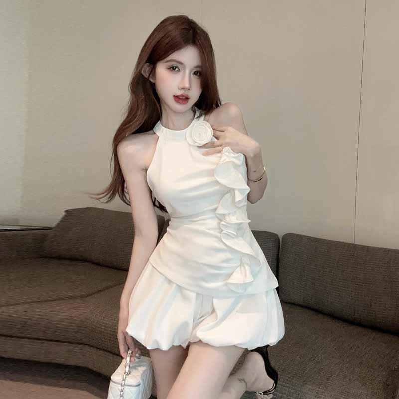 

Женский топ без рукавов с отделкой из листьев лотоса pure desire wind + шорты bud M