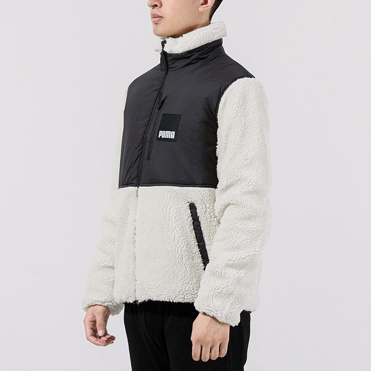 Puma Men's Black And Off White Sherpa Fleece Full-Zip Jacket With Logo 846325-73