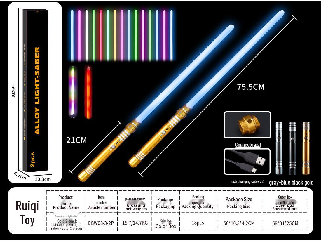 Двухцветный RGB 15-цветный металлический игрушечный световой меч - Силовой лазерный меч Звездных войн для дуэлей