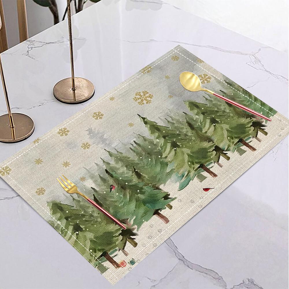4/6/8PCS Christmas Tree Placemats Linen Non Slip Table Mats Rectangular Non Slip Dining Table for Kitchen Home Decor Essentials
