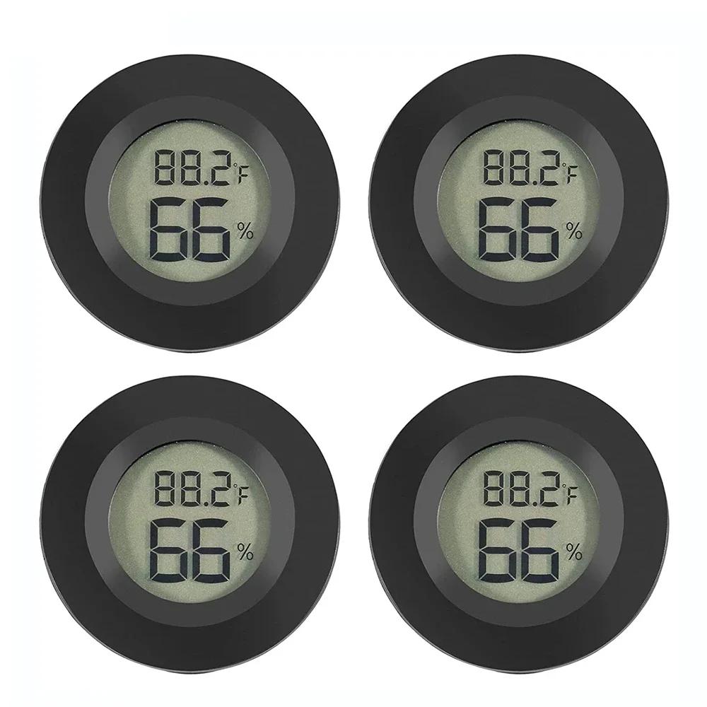 

4 Pcs Mini Hygrometer Thermometer Fahrenheit or Celsius Meter Digital LCD Monitor Indoor Room Round Humidity Temperature Gauge чорний