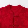 Red Wool Tang Suit Sweater Coat with Stand Collar & Frog Buttons for Women