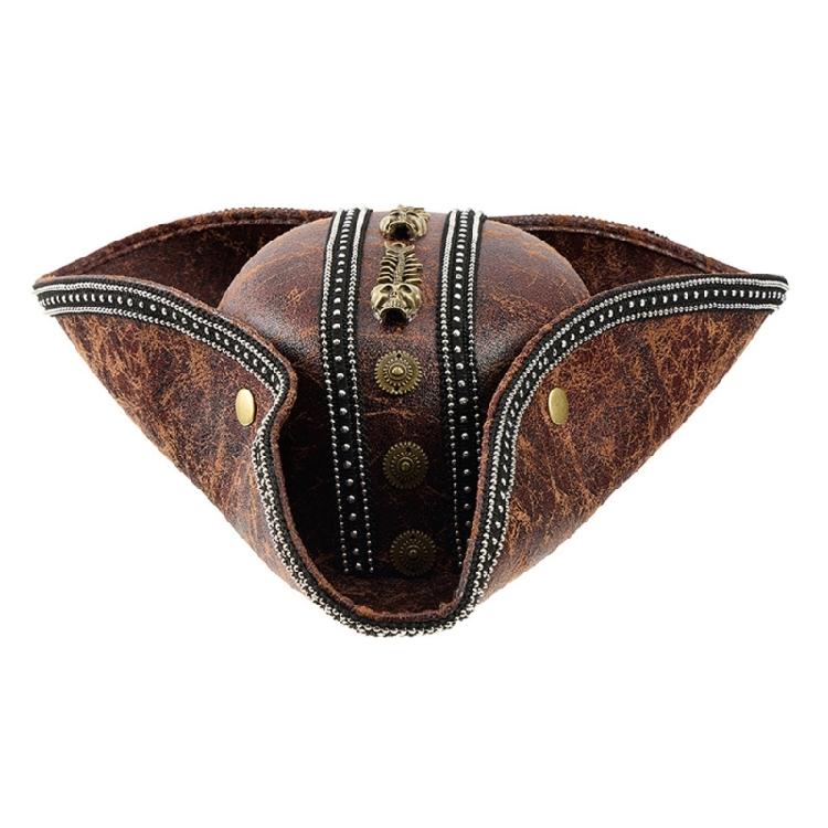 

Comfortable PU Leather Pirate Hat for Adult Men Women Cosplays Tricorn Hat for Halloween Pirate Costume Accessories коричневий