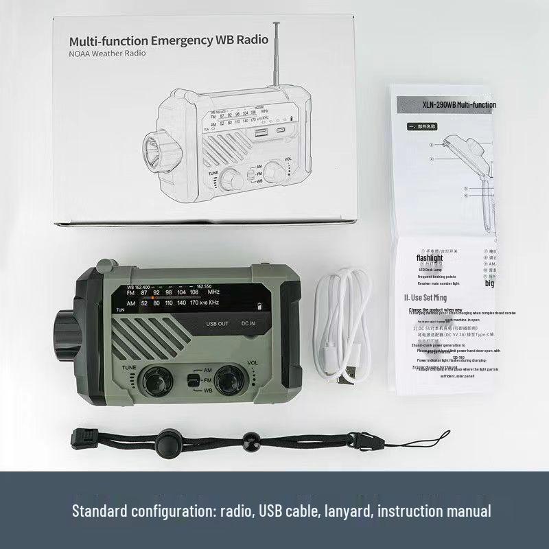 Multifunctional Solar-Powered Emergency Radio & Flashlight with Hand-Crank Power Generator and Waterproof Power Bank