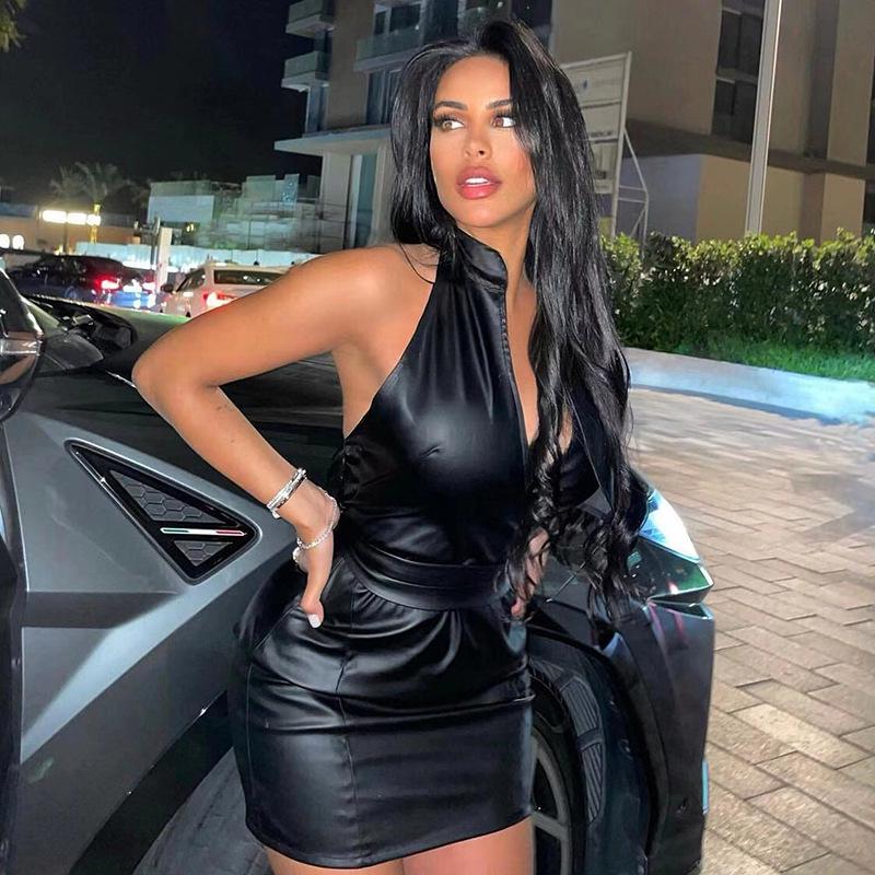 2023 European Style Women s Backless Slim Waist Belt Dress Large чёрный