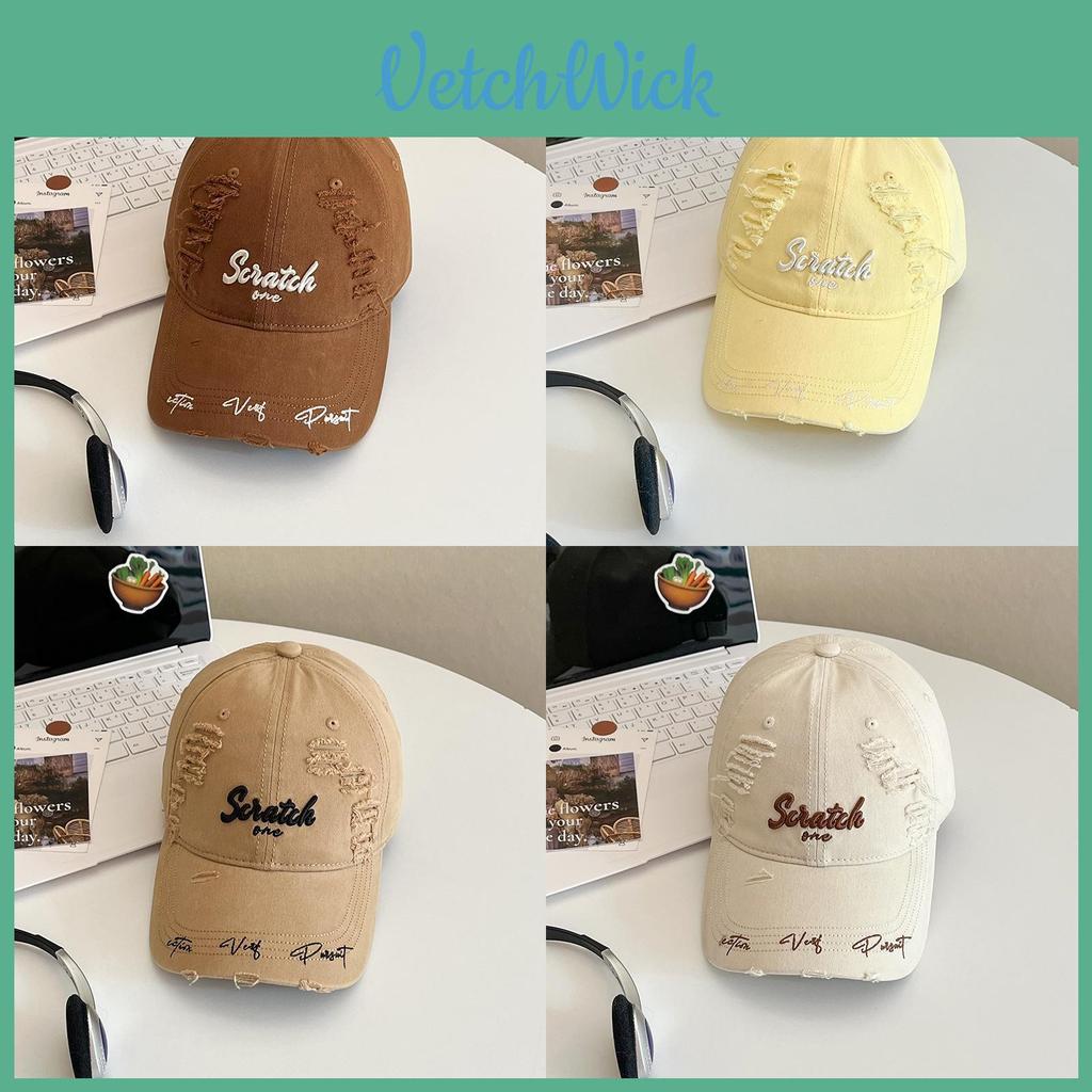 Style Distressed Letter Baseball Cap With Sun Protection For Casual Streetwear