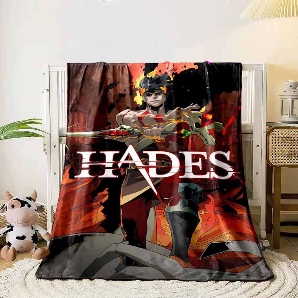 

Fiery background, weapon-wielding character with skull motifs and vibrant text. for all seasons blanket lunch break throw gift 80cm x 120cm