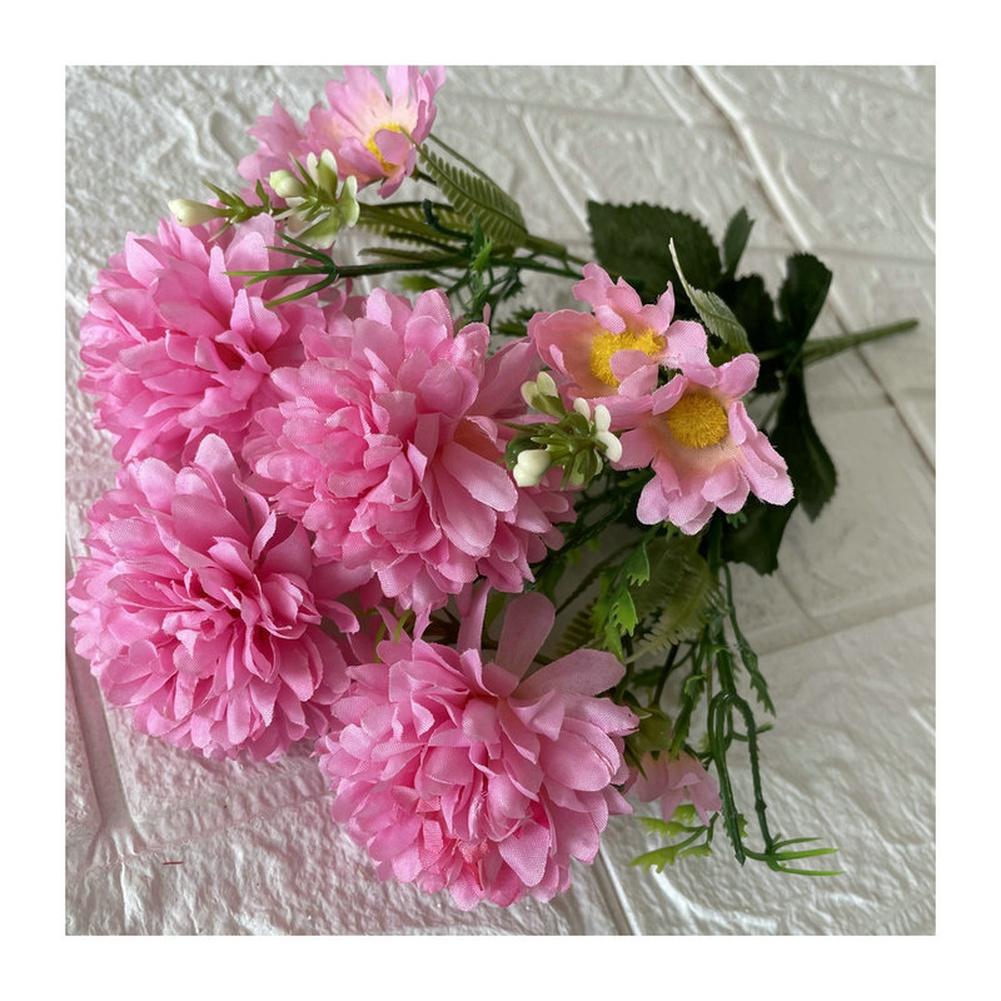 Plastic Artificial Chrysanthemum Bouquet with 7 Branches 4 Large 3 Small Blooms for Year Round Home Decor Display