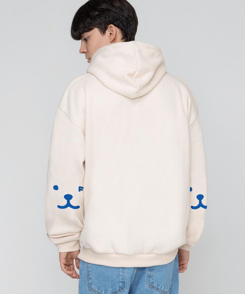 [Unisex] Elbow Puppy Face Smile Hoodie_Cream/Blue Logo