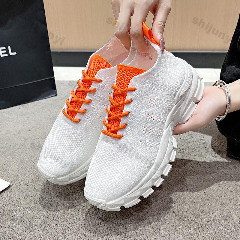 Fashion Women's White Sneakers 2025 New Fly Weave Mesh Breathable Lace Up Sports Shoes Fashion Height Increase Comfortable Casual Shoes