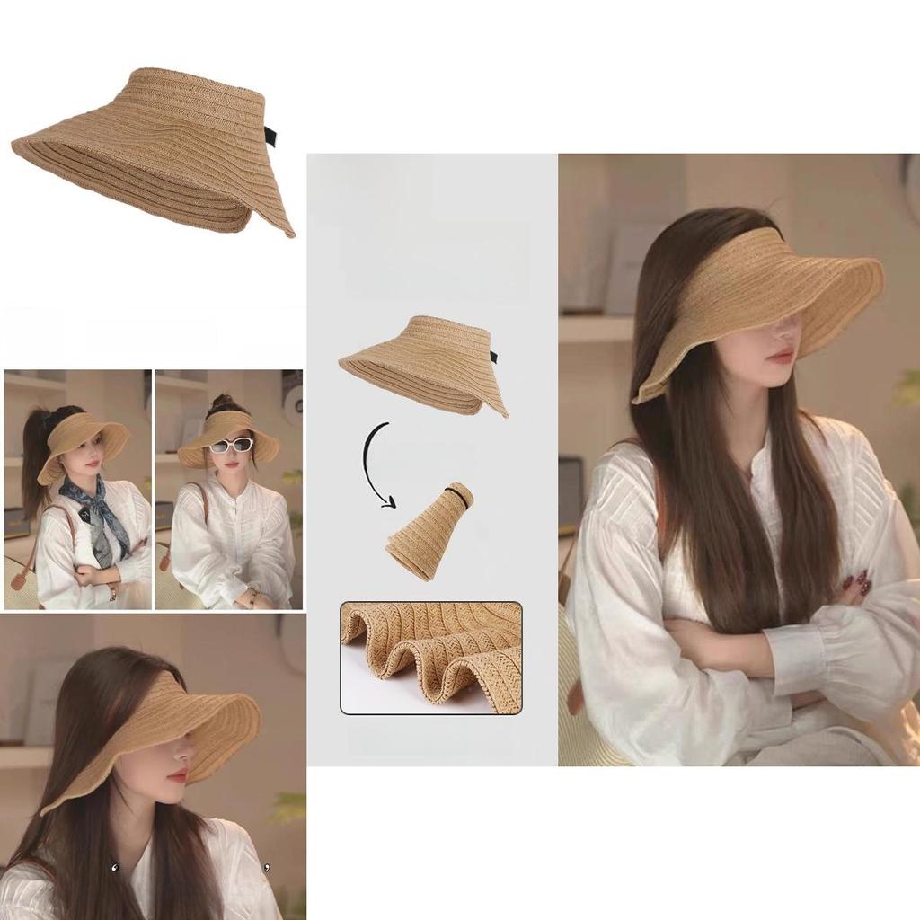 Summer Wide Brim Woven Hat For Women With Breathable Sunshade Beach Sun Hat