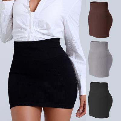Spring Summer High Waist Elastic Business Women Mini Skirt Black Slimming Knitted Half Body Skirt Professional Work