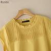 ZANZEA Blusa Casual Feminina de Manga Curta e Cor Sólida com Decote Redondo